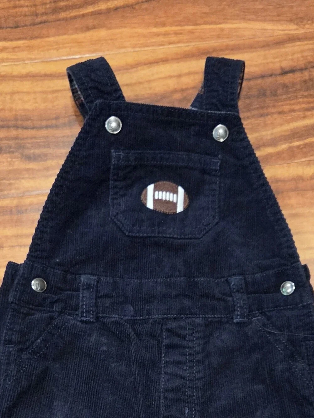 Gymboree EUC 12-18 Months Navy Corduroy Football Overalls & Plaid Shirt